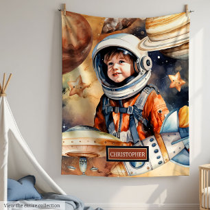 Outer Space Blanket with Name and Astronaut Design