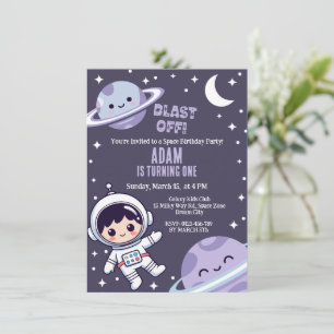 Outer Space Blast Off 1st Birthday Party Invitation
