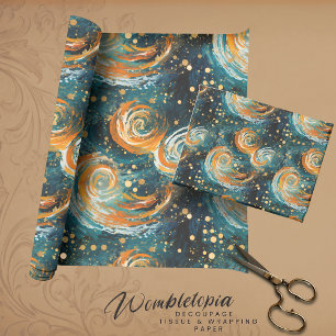 Outer Space Blue and Orange Abstract Modern Wrapping Paper