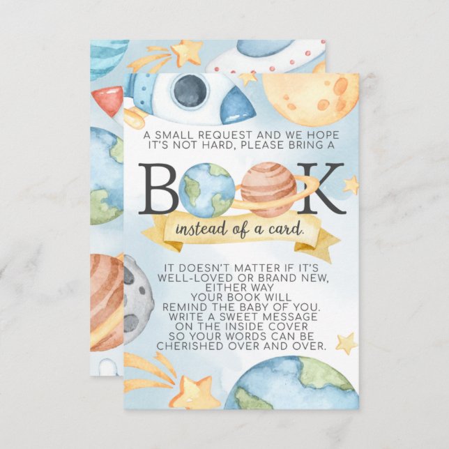 Outer Space Book Request Card for Baby Shower (Front/Back)