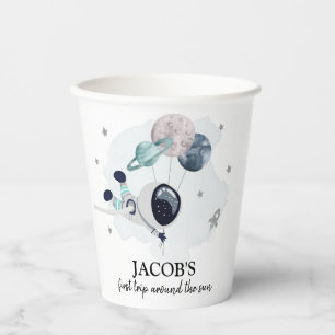 Outer Space Boy 1st Trip Around the Sun Birthday P Paper Cups