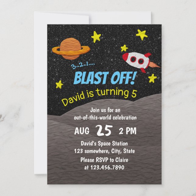 Outer Space Boy 5th Birthday Party Invitation (Front)