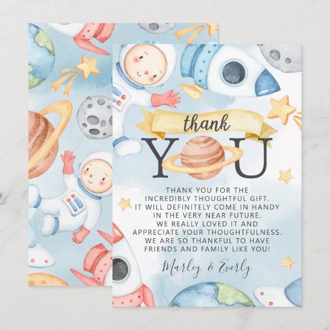 Outer Space Boy Baby Shower Thank You Card Note (Front/Back)