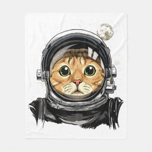 Outer Space Cat Kitty Astronaut Animal Face Galaxy Fleece Blanket