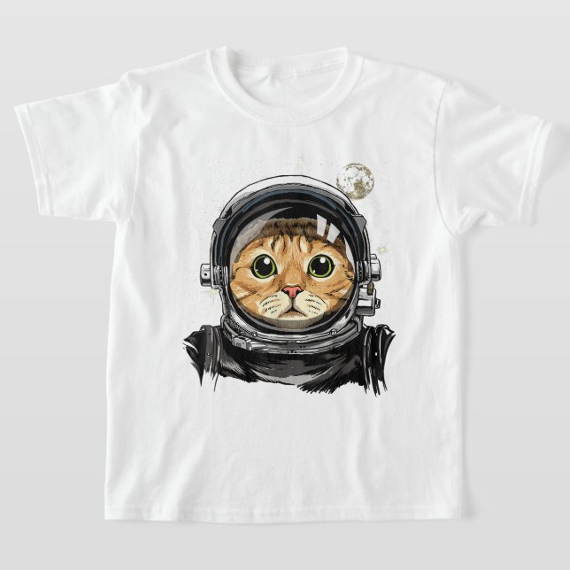 Outer Space Cat Kitty Astronaut Animal Face Galaxy T-Shirt (Laydown)