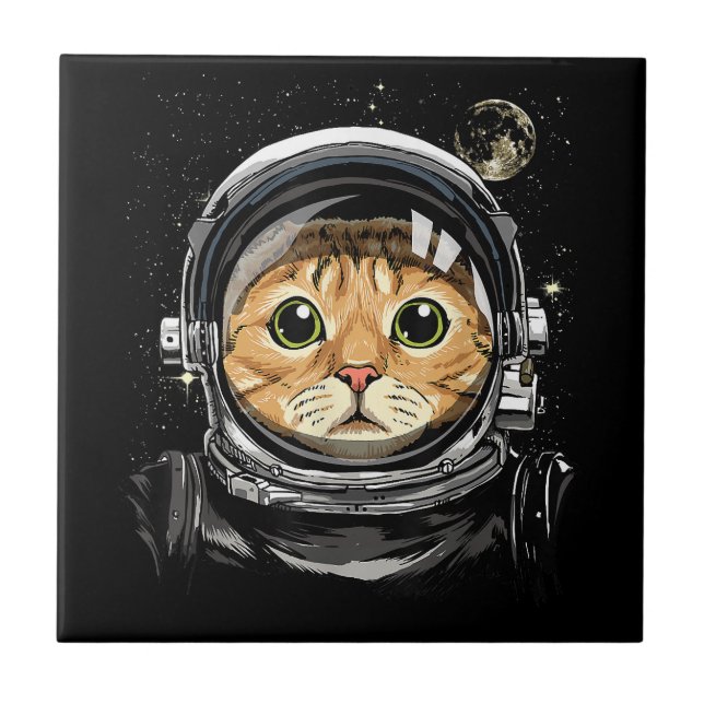 Outer Space Cat Kitty Astronaut Animal Face Galaxy Tile (Front)