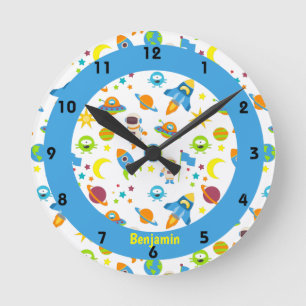 Outer Space Colourful Blue Round Clock