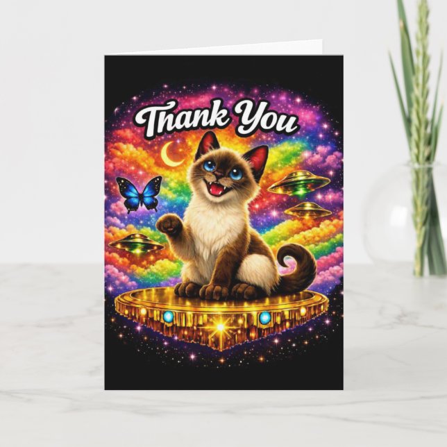 Outer Space Cosmic Rainbow Siamese Cat Thank You Card (Front)