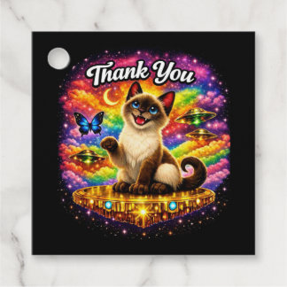 Outer Space Cosmic Rainbow Siamese Cat Thank You Favour Tags