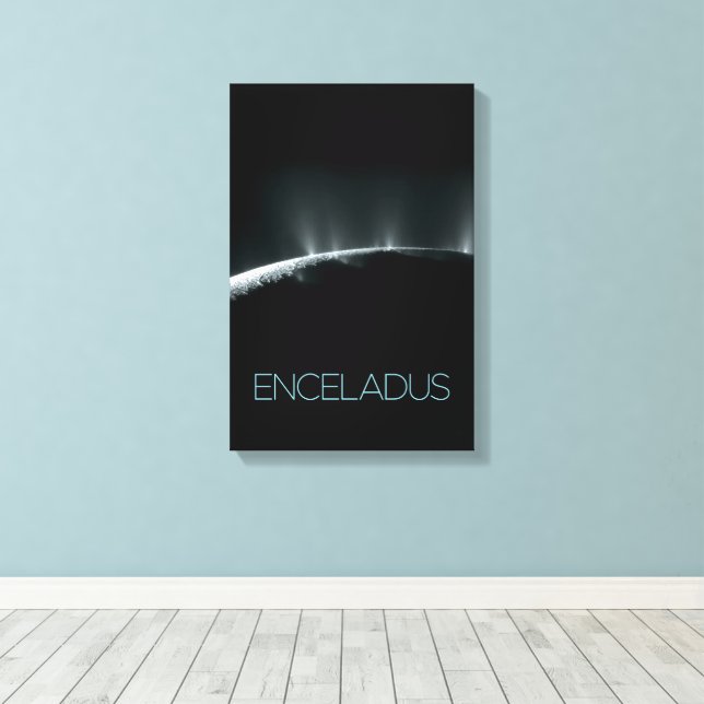 Outer Space, Cosmos, Solar System, Moon Enceladus Canvas Print (Insitu(Wood Floor))
