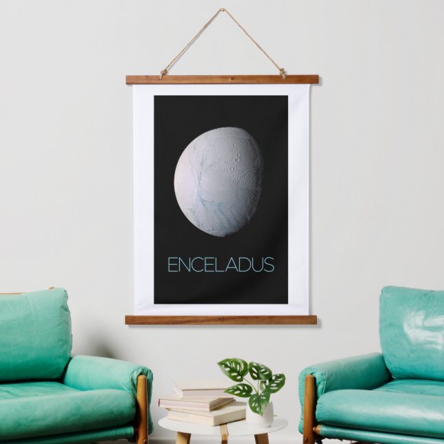 Outer Space, Cosmos, Solar System, Moon Enceladus Hanging Tapestry (Living Room)