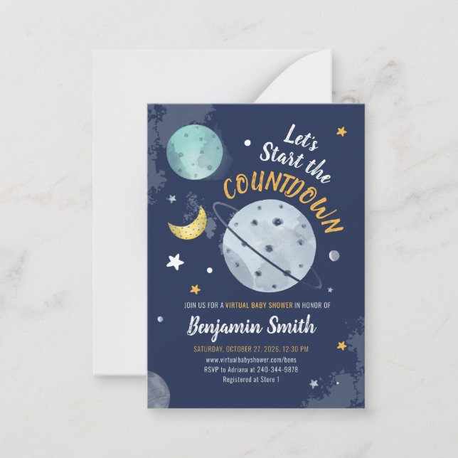 Outer Space Countdown Virtual Baby Shower Invitati Card (Front)