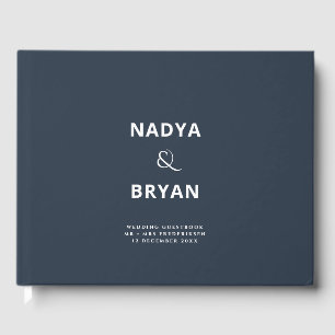 Outer Space Dark Navy Chic Minimalist Wedding Guest Book