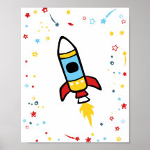 Outer Space decor, Rocket print 8x10