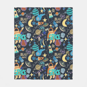 Outer Space Doodle Pattern Fleece Blanket