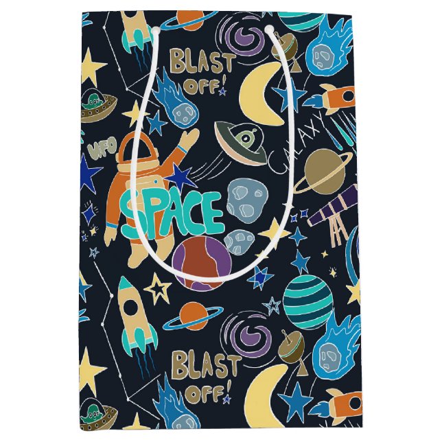 Outer Space Doodle Pattern Medium Gift Bag (Front)