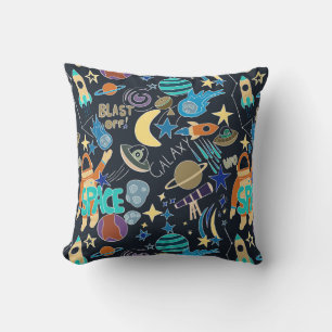 Outer Space Doodle Pattern Throw Pillow