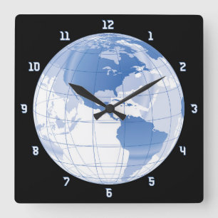 Outer Space Earth Globe Square Wall Clock