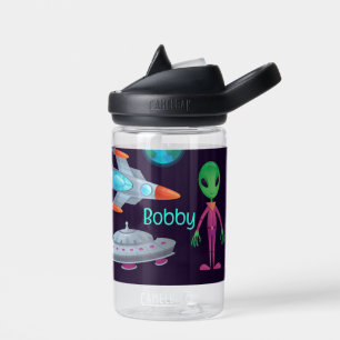 Outer Space Explorer UFO Rockets Add Name Water Bottle