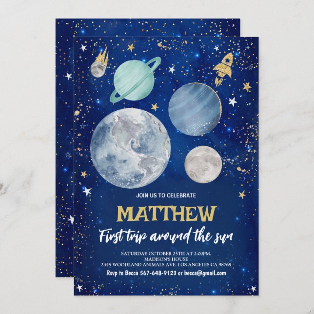 Outer Space First Birthday Invitation (Front/Back)