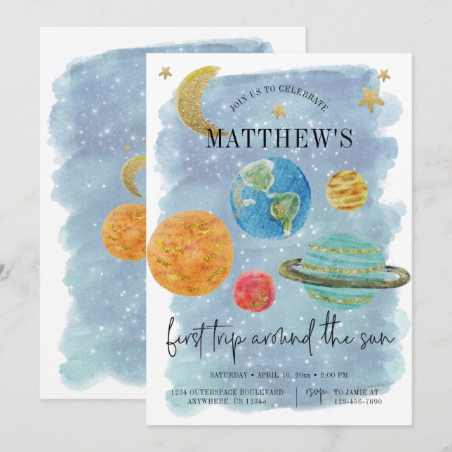 Outer Space First Birthday Invitation (Front/Back)