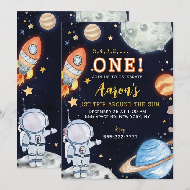 Outer Space First Birthday Invitation (Front/Back)