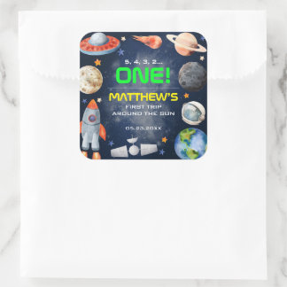 Outer Space First Birthday Square Sticker