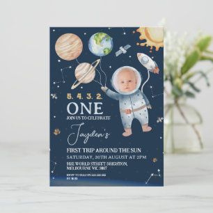 Outer-space First Trip Around Sun 1st Birthday Invitation