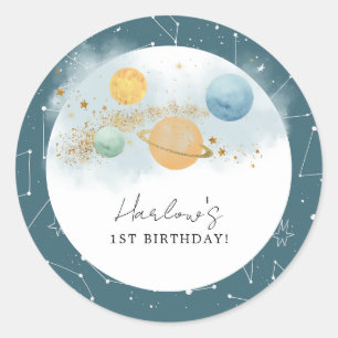 Outer Space First trip around sun Birthday Classic Round Sticker