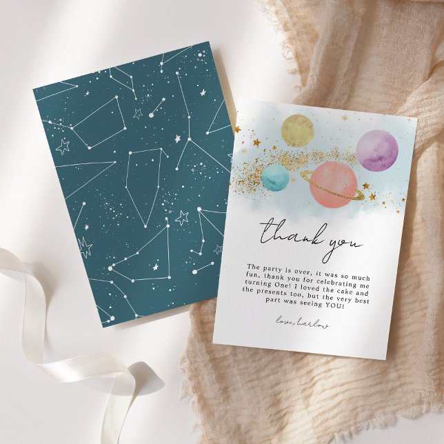 Outer Space First trip around sun Thank You Card (Creator Uploaded)