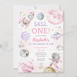 Outer Space First Trip Around The Sun 1st Birthday Invitation