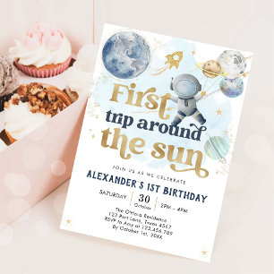 Outer Space First Trip Around the Sun 1st Birthday Invitation