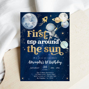 Outer Space First Trip Around the Sun 1st Birthday Invitation