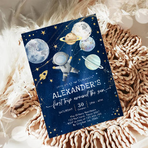 Outer Space First Trip Around the Sun 1st Birthday Invitation