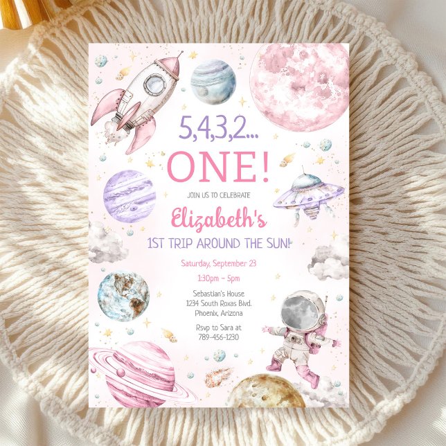 Outer Space First Trip Around The Sun 1st Birthday Invitation (Creator Uploaded)