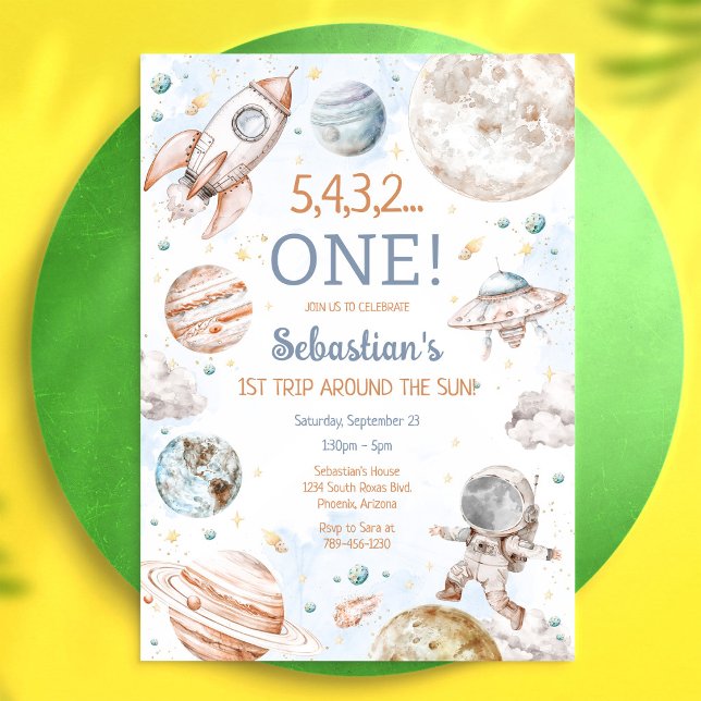 Outer Space First Trip Around The Sun 1st Birthday Invitation (Creator Uploaded)