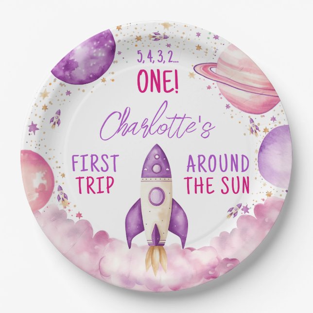Outer Space First Trip Around The Sun Birthday Paper Plate (Front)
