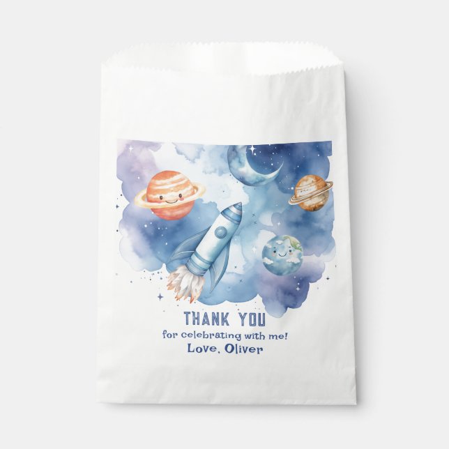 Outer Space First trip around the sun Boy birthday Favour Bag (Front)