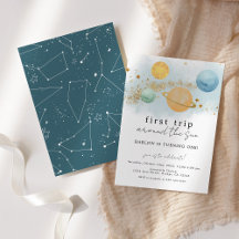 Outer Space First trip around the sun Invitation