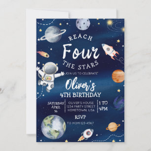 Outer Space Fourth Birthday Invitation Reach Four