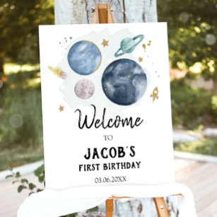 Outer Space Galaxy Astronaut Boy Birthday Welcome  Poster