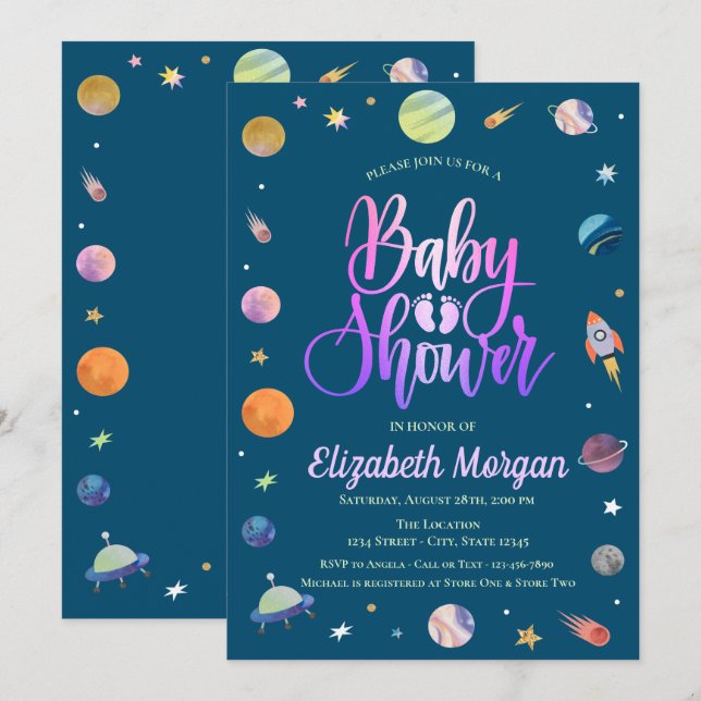 Outer Space Galaxy Baby Shower Invitation (Front/Back)