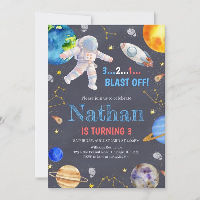 Outer Space Galaxy Birthday Invitation (Front)
