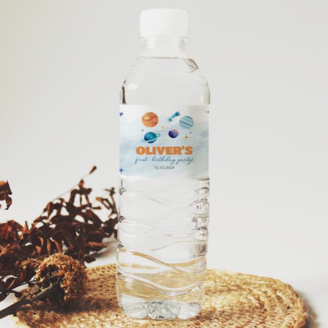 Outer Space Galaxy Birthday Party Water Bottle Label (Creator Uploaded)