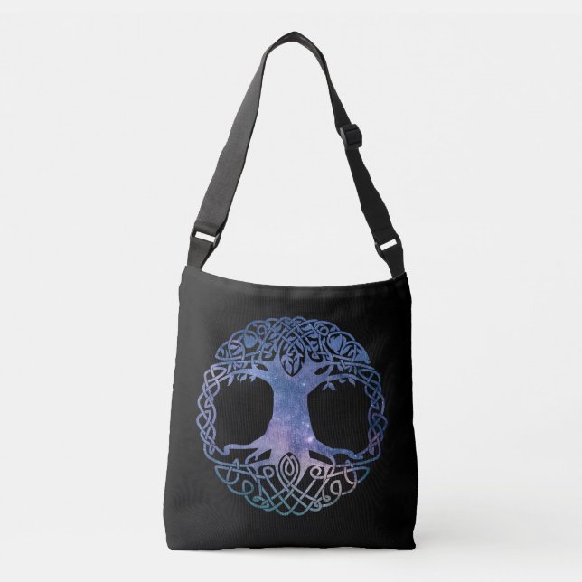 Outer Space Galaxy Celtic Tree of Life Crossbody Bag (Front)