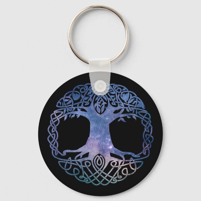 Outer Space Galaxy Celtic Tree of Life Keychain (Front)