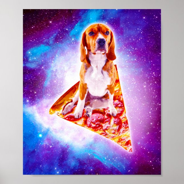 Outer Space Galaxy Dog Riding Pizza Poster (Front)