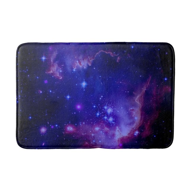 Outer Space Galaxy / Nebula Blue Tint Stars Bath Mat (Front)