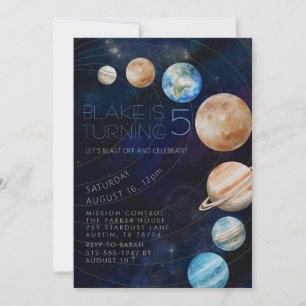 Outer Space Galaxy Planets 5th Birthday Party Invitation