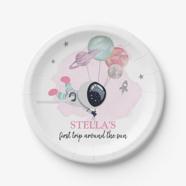 Outer Space Girl 1st Trip Around the Sun Birthday Paper Plate (Front)
